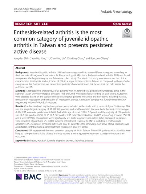 PDF Enthesitis Related Arthritis Is The Most Common Category Of