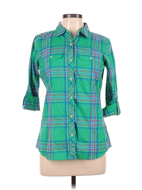 The North Face 100 Cotton Plaid Green Long Sleeve Button Down Shirt