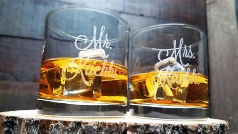 Mr And Mrs Whiskey Glasses Custom Engraved Bourbon Glass Etsy