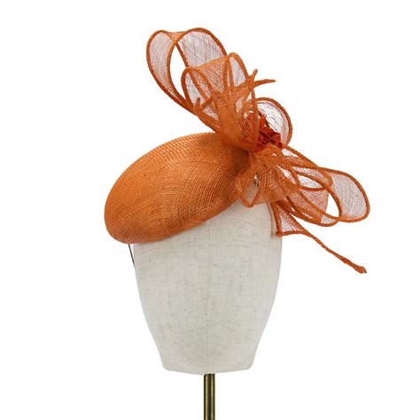 Orange Sinamay Headpiece With Bow And Petersham Cockade Trim Jenny