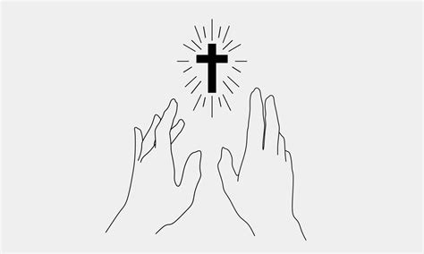 Hands And Cross Mininal Line Art Doodle Style Faith Spirit Christian