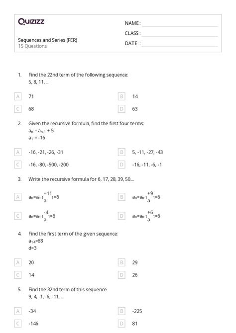 50 Sequences And Series Worksheets On Quizizz Free And Printable