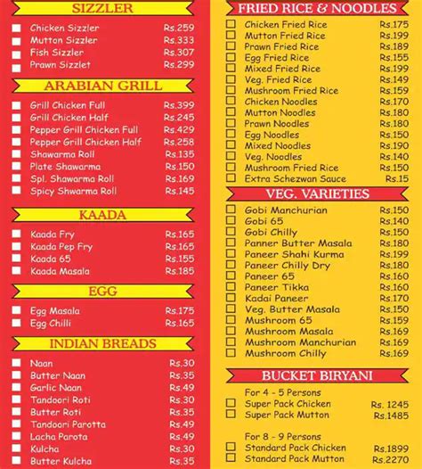 Menu at SS Hyderabad Biryani, Chennai, 52