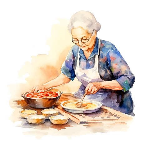 Abuela Cocinando Dulces Pintura Acuarela Vector Premium