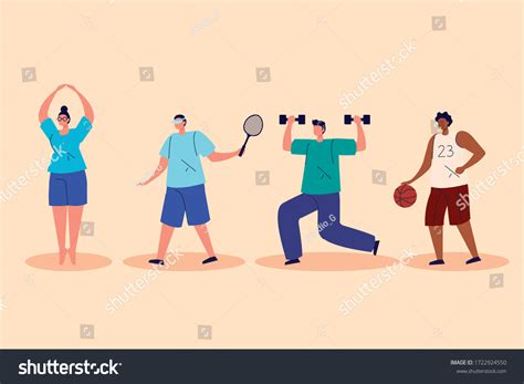 Group People Practicing Exercise Avatar Characters Stock Vector ...