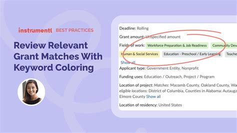 Review Relevant Grant Matches With Keyword Coloring Instrumentl Best