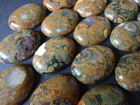 30x22mm Natural Rhyolite Jasper Cabochon Oval Swirled Stone Polished