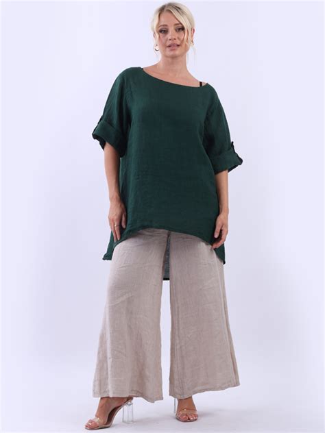 Wholesale Italian Plain Linen Lagenlook High Low Top