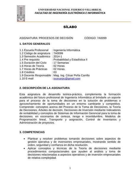 PDF SILABO PORCESO DE DECISIONES Unfv Edu Pe PDF Filepara El