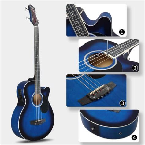 Glarry 4 String Electric Acoustic Bass Guitar Rosewood Fingerboard Blue