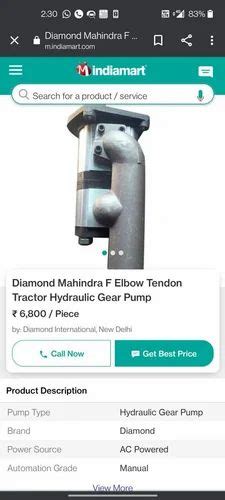 Diamond Mahindra F Elbow Tendom Tractor Hydraulic Gear Pump From Yellur