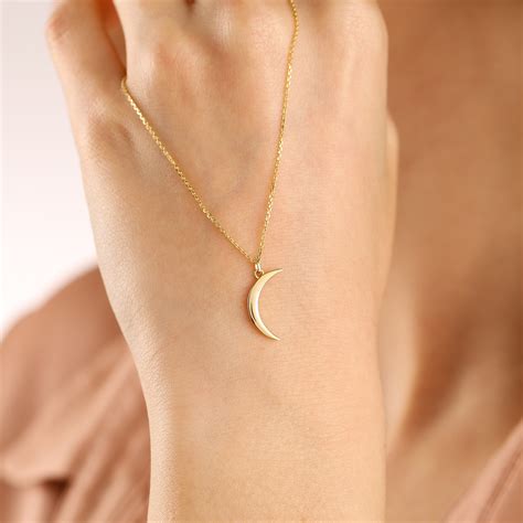 14k Gold Moon Necklace 14k Solid Gold Crescent Moon Pendant Etsy