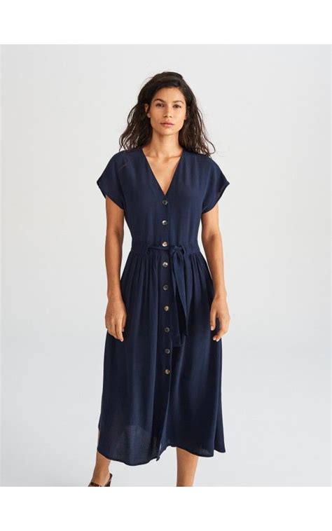 Viscose Midi Dress Dresses Navy Reserved Robes Midi Mode Robe