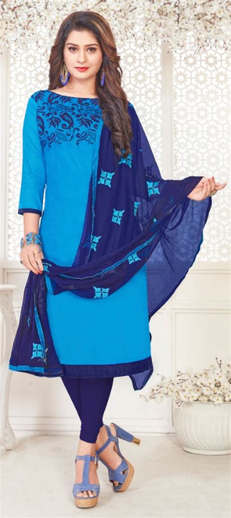 1537639 Casual Blue Color Cotton Fabric Salwar Kameez