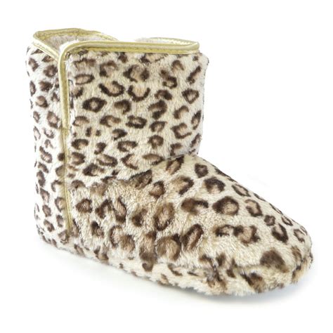 Womens/Ladies Leopard Print Furry Boot Slippers | eBay