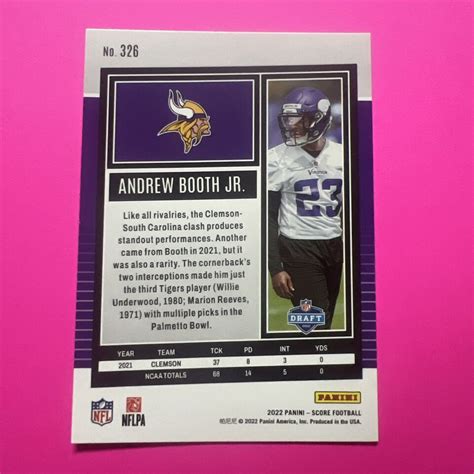 2022 Score Andrew Booth Jr RC 326 Rookie Minnesota Vikings EBay