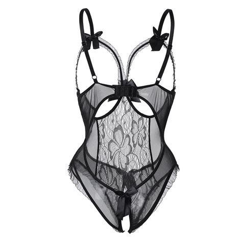 Rinsvye Women Print Mesh Lingerie Lace Lingerie Bodysuit Set Underwear