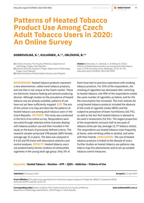 Pdf Patterns Of Heated Tobacco Product Use Among Czech Adult Tobacco