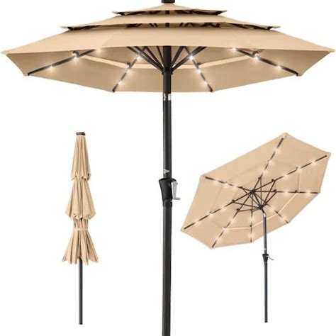 Best Choice Products 10 Ft Steel Market Solar Tilt Patio Umbrella With 24 Led Lights Tilt