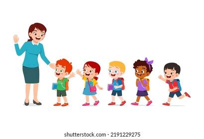 Little Kids Say Good Morning Teacher Stock Vector (Royalty Free) 2191229295 | Shutterstock