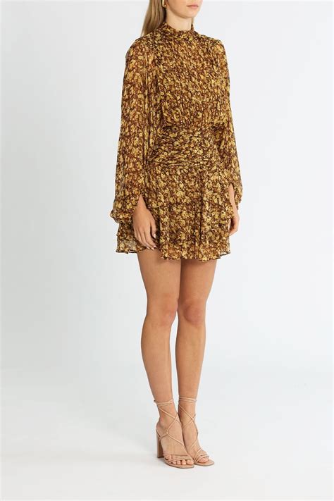 Hire Carmela Long Sleeve Ruched Mini Dress Ochre Multi Shona Joy