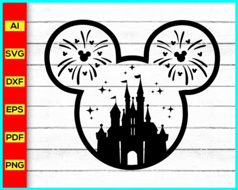 Castle Firworks Mouse Ears Svg Mickey Mouse Svg Silhouette Disney Ca