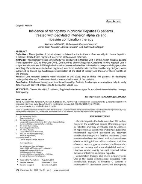 Pdf Incidence Of Retinopathy In Chronic Hepatitis C Patients Treated With Pegylated Interferon