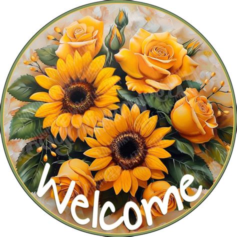 Sunflowers And Roses Wreath Sign Sunflower Wreath Accent Sign Aluminum Sign Wreath Sign With