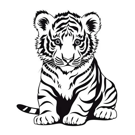 Baby Tiger Solid Line Clip Art Illustration, Simple Wildlife Animal ...