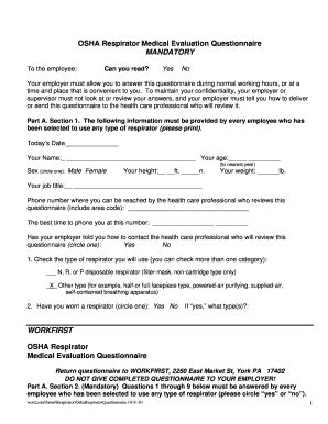 Fillable Online Osha Respirator Quest For Merge Doc Fax Email Print