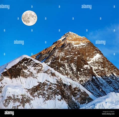 Mount Everest, night view with moon, Nepal Himalaya mountain. Mt ...