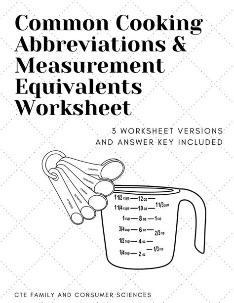 Measurement Equivalents Worksheet