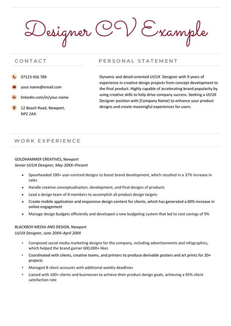 Designer Cv Example Tips And Free Download