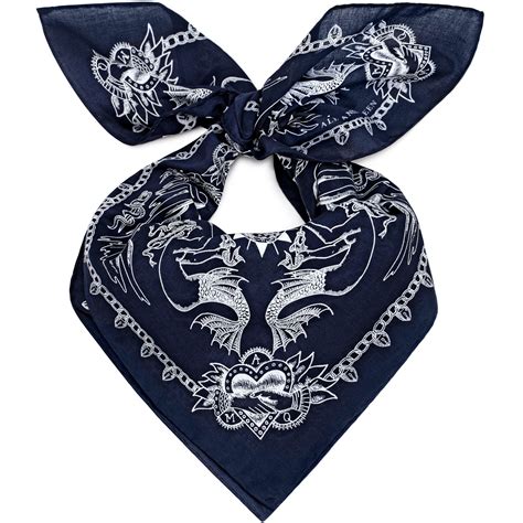 Alexander McQueen Silk Printed Cotton Bandana In Navy Ivory Blue For