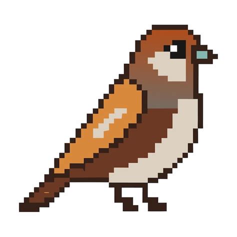 Retro Pixel Art Bird Illustration Of A Sparrow With Brown And White