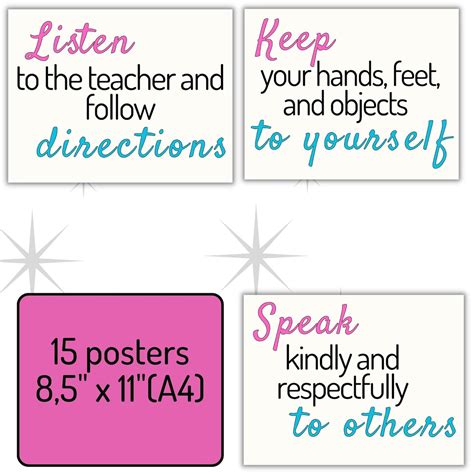 Colorful Classroom Rules Posters Set Bulletin Boards Classroom Rules Sign Expectations Rules