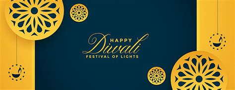 Happy Diwali Yellow Decorative Card With Hanging Diya Design Template