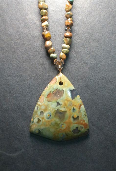 Rhyolite Rainforest Jasper Pendant Beaded Necklace Etsy