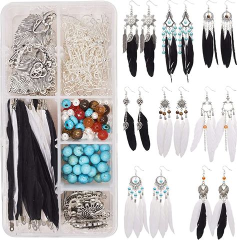 Sunnyclue Box Diy Pairs Bohemia Black White Long Feathers Dangle