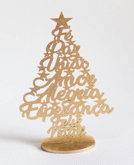 Lembrancinha Arvore Natal Palavras mdf Dourado Metálico 12 Elo7