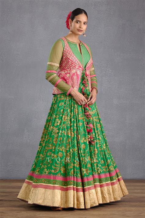 Buy Green Slub Silk Embroidery Rang Naaz Shirin Anarkali With Short