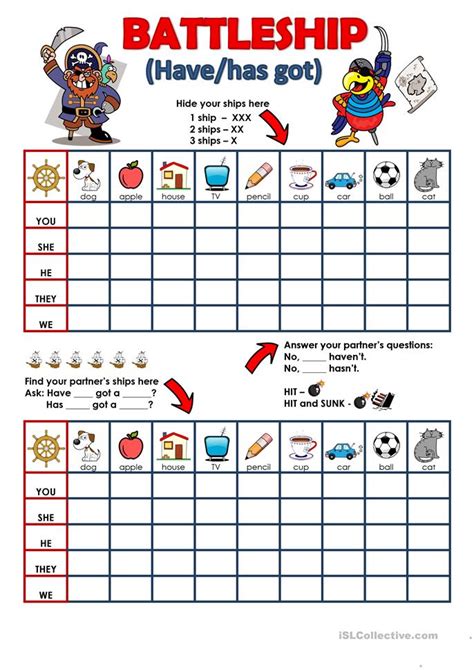 Have Has Got Battleship English ESL Worksheets For Distance