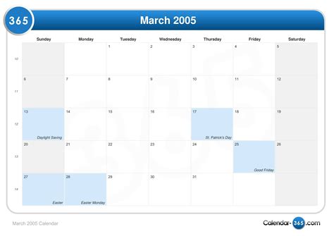 March 2005 Calendar