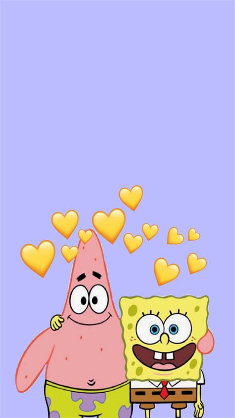 Download Aesthetic Spongebob And Patrick With Yellow Hearts Wallpaper