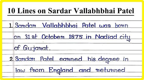 10 Lines On Sardar Vallabhbhai Patel In English Sardar Vallabhbhai