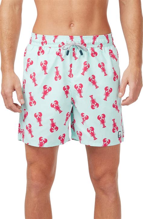 Tom And Teddy Mens Tom And Teddy Lobster Print Swim Trunks Editorialist