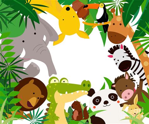 Fun Jungle Animals Border Digital Art By Suerz