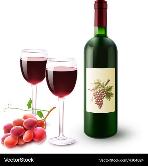 Red wine bottle glasses and grapes Royalty Free Vector Image