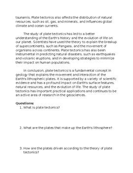 Plate Tectonics Reading Worksheet Editable By Rod S Ecosystem Lab