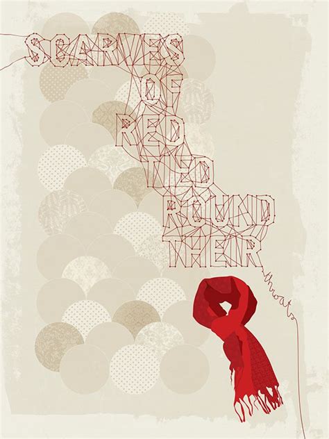 A Red Scarf Hanging From The Side Of A White And Beige Poster With